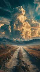 Fototapeta premium Dirt Road in Field Under Cloudy Sky