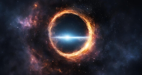 Obraz na płótnie Canvas Black hole and a disk of glowing plasma. supermassive singularity in outer space, Stars of a planet and galaxy in a free space 3d rendering.