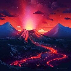 volcano eruption landscape magma flow - obrazy, fototapety, plakaty