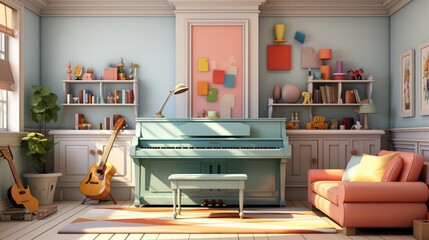 Piano in a colorful and bright living room