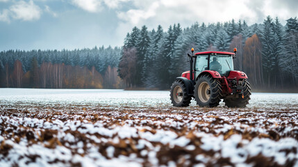 tractor in the field in the snow