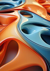 3D rendering of orange and blue glossy abstract shapes