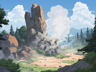 Anime background of a rocky mountain pass