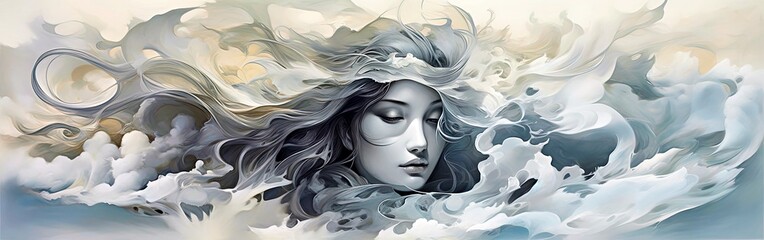 Serene Dreamer - A woman immersed in a tranquil dream, where serenity intertwines with imagination. A dreamlike journey filled with beauty and introspection.