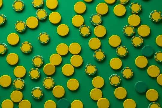 yellow and green casino chips. Neural network AI generated art