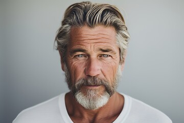 Portrait of a handsome senior man with grey hair and beard.