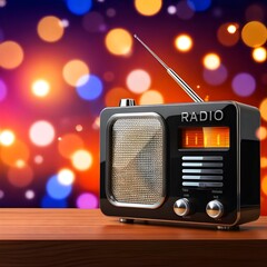 vintage radio on bokeh background for radio world day