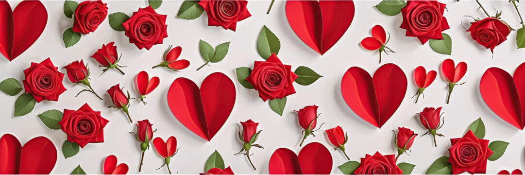 Paper collage artistic image of create valentine vector for book cover , symbol heart, red roses flowers,bright and colorful,on pure white background, Valentine's Day Concept