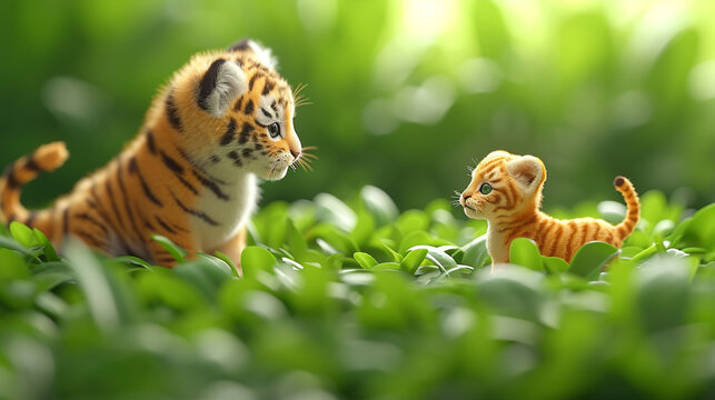 tiger cub on grass