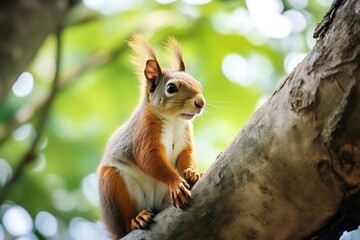 Fototapeta premium Small red squirrel on a tree branch