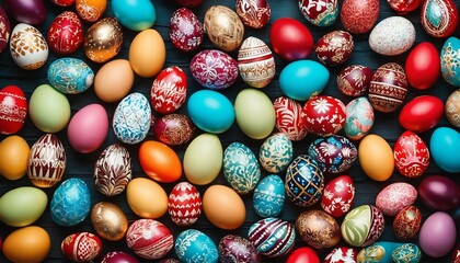Colorful array of Easter eggs in close-up for a vibrant holiday pattern - Powered by Adobe