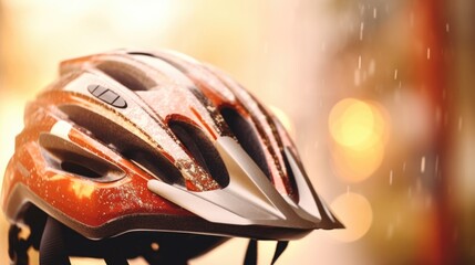 Fototapeta premium Closeup of a sweatstained bike helmet after a long day of riding.
