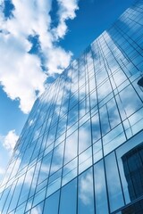 Blue glass skyscraper reflecting the sky