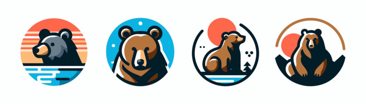 Bear head modern face logo icon. Wild bear emblem label icon