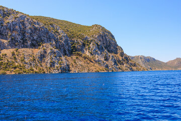 Obraz premium View of the sea from an excursion yacht. Background with selective focus and copy space