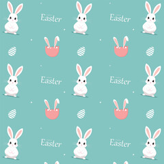 seamless pattern with rabbits and eggs. Happy Easter. Cute rabbit for Easter. Bunny ears and Easter eggs. Vector illustration. Bunny in the egg	
