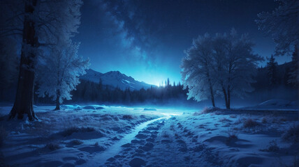 winter forest in the night