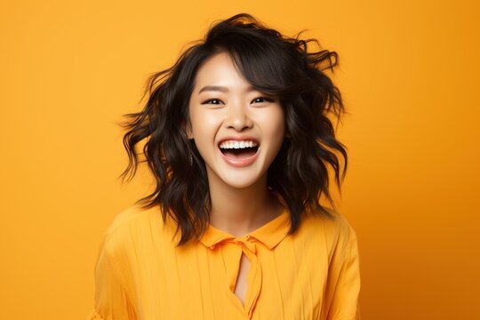 Portrait of a young Asian woman with a toothy smile
