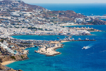 Panorama View of town from elevated view point at Mykonos Town - 711114783
