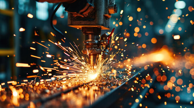 Fiber laser cutting machine cutting machine cut the metal plate. The hi-technology sheet metal manufacturing process by laser cutting machine.
