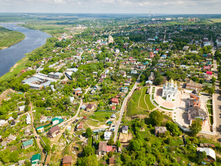 Aerial panoramic view of old city center of Kashira, Russia