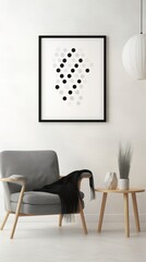 Black and white geometric wall art print of circles in a flower-like formation