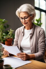 A thoughtful senior woman reading a letter
