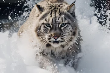 Papier peint photo  wild lynx stomping across the snow  © fraudiana