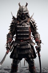 Fototapeta premium A samurai wearing a mask and armor with two katanas