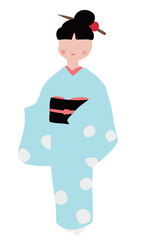 水玉の着物女性　全身　表情無し　お団子ヘア