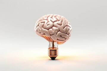 Brain Flashes luminous Brain Bulb. Light bulb brain energy, creativity, innovation, insightful ideas.Realms of imagination, eureka moments, inventions, intelligence, brilliance, epiphanies depicted - obrazy, fototapety, plakaty