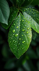 A leaf adorned with raindrops after a refreshing shower, background image, AI generated