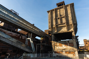 View of abandoned steel mill in Ostrava, Moravian-Silesian Region, Czech Republic..
