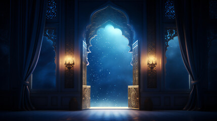 door to the mosque in the night