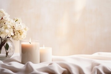 Fototapeta na wymiar Candles and flowers in a vase