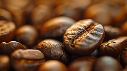 Textures and details of individual coffee beans, background image, AI generated