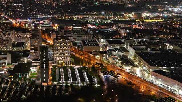 Autumnal Munich Skyline Night Timelapse with Glowing Buildings