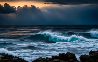 Obraz premium Storm at the sea in evening