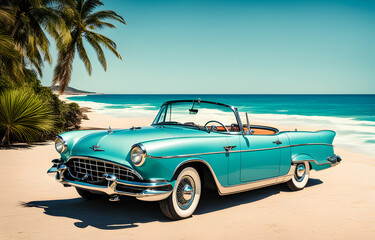 Vintage retro car at the tropical beach