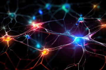 Naklejka na ściany i meble Creative colorful brain mind thinking, smart brain vibrant synaptic bursts mosaic neurons. Cerebral kaleidoscope neural pathways, psychedelic axons. vibrant mind neurotransmission colorburst cognition