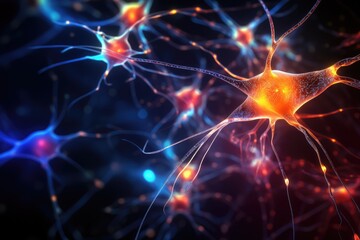 Naklejka na ściany i meble Brain neural neuronal networks neurons Axons and Dendrites Synapses Neurotransmitters, Human Mind Action potentials. Neural circuits processing pathways. Plasticity Receptors signal transduction