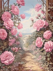 Antique Rose Garden Prints: Vintage Petal Pathways in Artful Landscapes