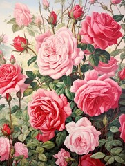 Antique Rose Garden Prints: Bountiful Blooms in Vintage Landscape