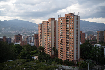 Panoramic view of Medellin, Laureles and El Poblado districts, Colombia, cloudy day