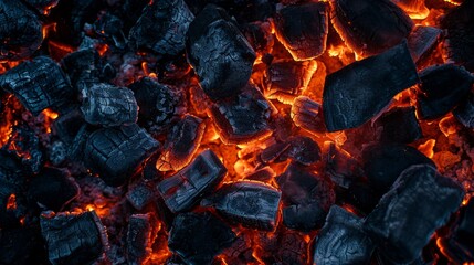 Close Up Shot of Coal and Fire, A Fiery Scene of Raw Energy - obrazy, fototapety, plakaty