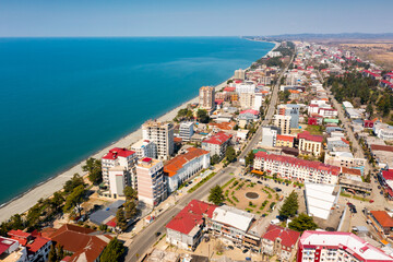 Fototapeta na wymiar Aerial view of the city of Kobuleti on sunny spring day, Georgia