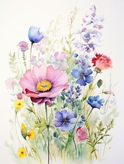 Beautifully Handcrafted Meadow Watercolors: Vintage Style Wildflower Wall Art