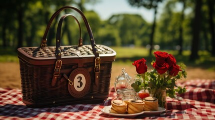 picnic in the park with a red checkered tablecloth