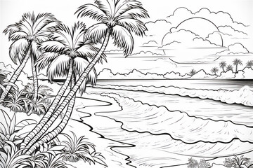 Obraz premium tropical island with palm trees sketch