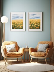 Bohemian Meadow Illustrations: Carefree Field Bliss and Blue Skies Wall Art